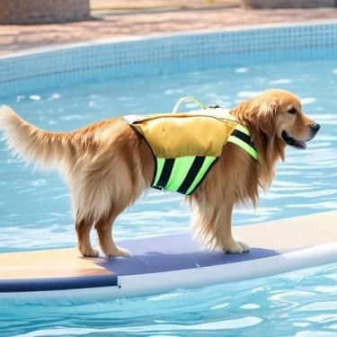 Imagem de UIQELYS Colete salva-vidas para cães, colete salva-vidas inflável para cães com airbags para natação e passeios de barco em todas as aventuras, colete de natação refletivo ajustável, proteção completa