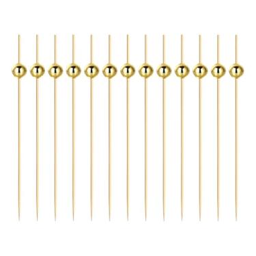 Imagem de 200 palitos de coquetel de 4,7 polegadas, palitos de bambu dourado para aperitivos, espetos de bambu natural, palitos ou bebidas, frutas, charcutaria, mini palhetas decorativas de comida para