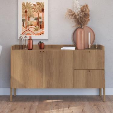 Imagem de Balcão Buffet 2 Portas 2 Gavetas 139cm Pé Madeira Artesano Oslo Hanover
