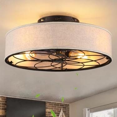 Imagem de Ventilador de teto com gaiola de 50,8 cm com tecido leve de baixo perfil, ventilador de teto sem lâminas com controle remoto, ventiladores de teto fechados modernos de baixo perfil com motor