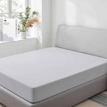 Imagem de Mayfair Linen Lençol solteiro 100% algodão orgânico, tecido percal, tamanho GG, cinza claro, 1 lençol com elástico alto, solteiro, GG, serve para colchão de até 40,6 cm, lençóis de luxo certificados