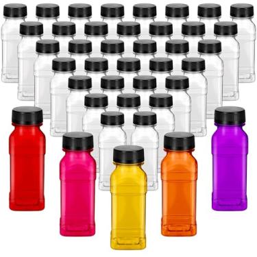 Imagem de mekueeex 40 garrafas de plástico de 200 ml com tampas, pequenos recipientes reutilizáveis para suco com tampas, recipientes vazios para bebidas transparentes para geladeira, mini garrafas de geladeira