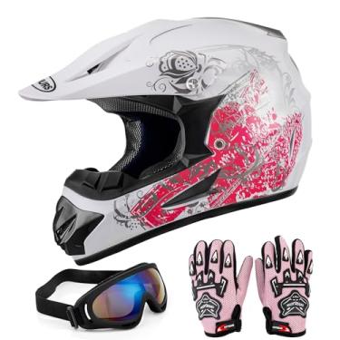 Imagem de OUMURS DOT Capacete de bicicleta suja juvenil, capacetes de quadriciclo infantil com luvas, óculos de proteção para meninos e meninas de 5 a 14 anos, capacete de quatro rodas infantil motocross BMX MX