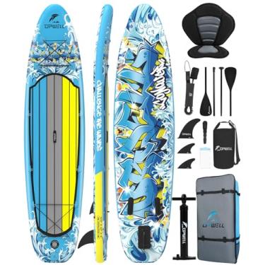 Imagem de UPWELL Prancha inflável de stand up, mochila, bolsa de água, 3 aletas, pá e bomba de mão, azul-004A
