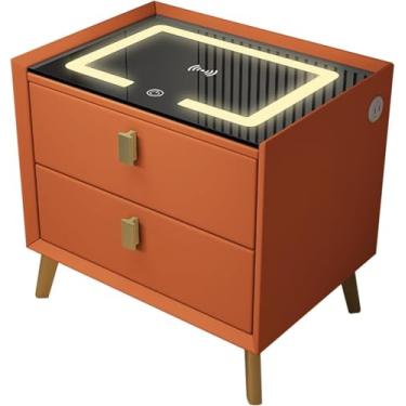 Imagem de Mesa De Cabeceira Inteligente, Mesa De Cabeceira Multifuncional Com Luzes Led E Estação De Carregamento Sem Fio, Mesa De Cabeceira Com 2 Gavetas, Mesa De Cabeceira Peque, Orange+gold, L-45cm