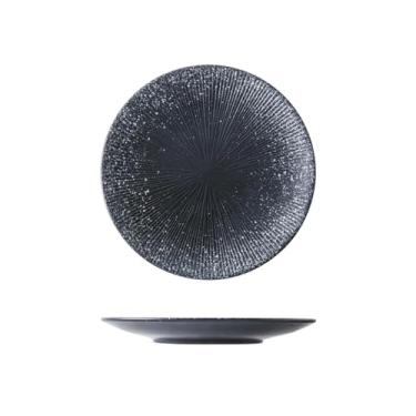 Imagem de Prato listrado esmaltado em forno redondo de cerâmica para casa criativo retrô - 20 cm - décimo segundo mês lunar