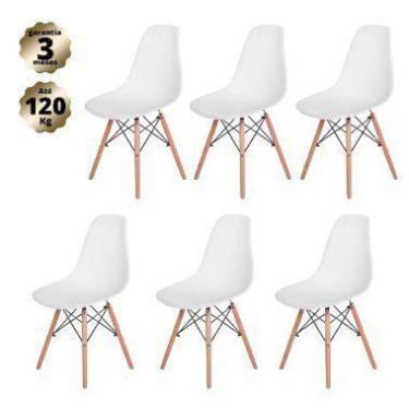 Imagem de Kit com 6 Cadeiras Eames Branca - Base Madeira Natural - ARMAZEM