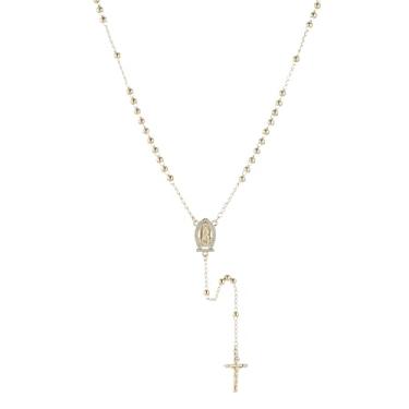 Imagem de HZMAN Colar de rosário com cruz para mulheres, crucifixo de latão dourado, Virgem Maria, colares em forma de Y, Latão, Zircônia cúbica