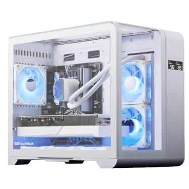 Imagem de darkFlash MATX Capa para PC para jogos com tela, capa Micro-ATX de vidro de três lados, dupla visão completa curvada, 3 ventiladores PWM ARGB capa de computador pré-instalada, tipo C, compatível com