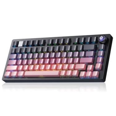 Imagem de LEOBOG Teclado mecânico sem fio, 75% gaxeta, teclado personalizado de troca a quente com botão, 2,4 GHz/USB-C/BT5.0 teclados mecânicos para jogos para PC/MAC/Windows - Seiya Switch, preto e rosa
