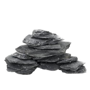 Imagem de Unocho Pedra natural de ardósia para répteis plataforma rocha de aquário de 4,5 kg para decoração de terrário, habitats de répteis, cercos de tartaruga (5-15 cm)