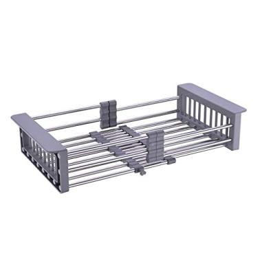 Imagem de Fonveth Escorredor de louça cinza para pia de cozinha escorredor de aço inoxidável retrátil para pia de cozinha, organizador expansível para pratos, legumes e frutas