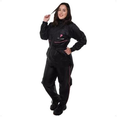 Imagem de Conjunto Capa de Chuva Feminino Capuz Tamanho M Preto Impermeavel Moto