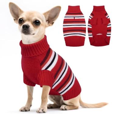 Imagem de Kuoser Suéter listrado PP para cães | Little Breed Xmas Warmth, gola rolê, listrado aconchegante, pup loves, Owner Calm, vermelho PP