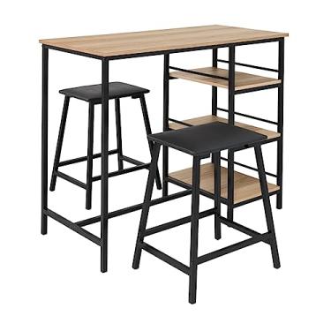 Imagem de CONJUNTO DE MESA BANCADA GOURMET 2 BANQUETAS STILO TUBO PRETO FOSCO COM TAMPO LAMINADO CARVALHO MONTREAL 1,02M X 0,50M - CIPLAFE