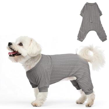 Imagem de SCENEREAL Pijamas para cães pequenos a grandes, suéter de malha para animais de estimação quente, casaco de inverno, macacão macio, pijamas para cachorros, cinza, P