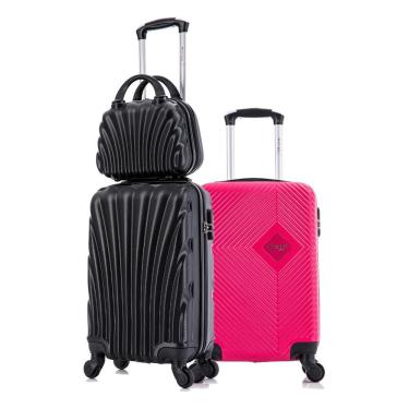 Imagem de Kit 2 Malas de Bordo Preta e Pink com Frasqueira Swiss Move