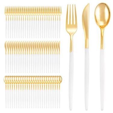 Imagem de Conjunto de talheres I00000, talheres de plástico dourado, 300 unidade