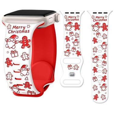 Imagem de Melyis Pulseira de silicone de Natal compatível com Apple Watch 42 mm (série 3 2 1) de 46 mm, 45 mm, 44 mm e 49 mm, unissex, pulseira fofa de Natal para Apple Watch séries 10, 9, 8, 7, 6, 5 e 4 SE