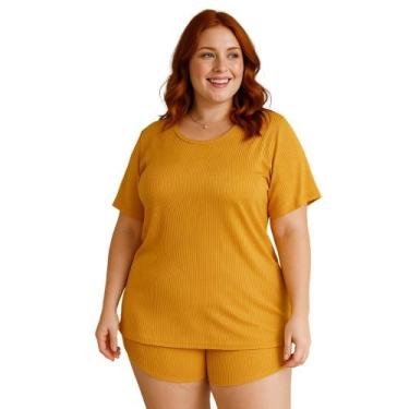 Imagem de Pijama Plus Size de Suede Canelado Blusa e Short Baby Doll Juliana 50 
