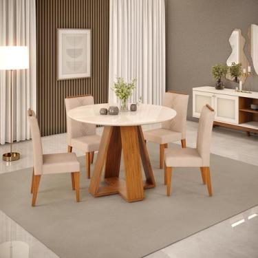 Imagem de Conjunto Sala de Jantar Mesa Redonda Kiara Tampo de Vidro com 4 Cadeir