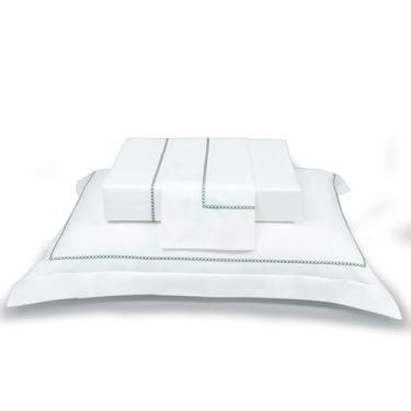 Imagem de Plumasul Jogo de Cama Eterna Catena 100% Algodão Percal 200 Fios Solteiro 3 peças Cor Branco Festone Verde