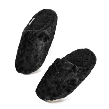 Imagem de Snoozies Chinelo feminino Chevron Scuff para uso interno – chinelos confortáveis com sola antiderrapante – chinelos femininos, Preto, X-Large
