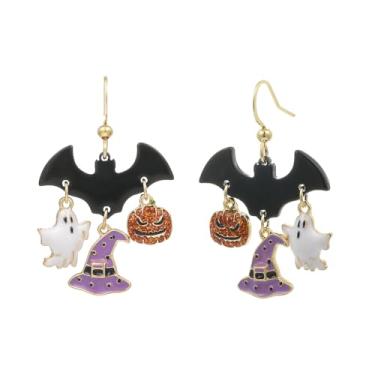 Imagem de Madison Tyler Brinco feminino de Halloween | Brincos de caveira abóbora chapéu de bruxa crânio fantasma veneno | Brincos de festa de Halloween, joias hipoalergênicas, Zinco, Strass