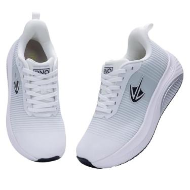 Imagem de Artlea Sapatos de caminhada femininos com bico largo, suporte de arco, fascite plantar, ortopédico, tênis de corrida sem cadarço, Branco, 9.5 Wide