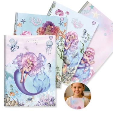 Imagem de Kit Caderno Brochura Capa Dura Grande Sereia Loly 4un 80 folhas Rosa L