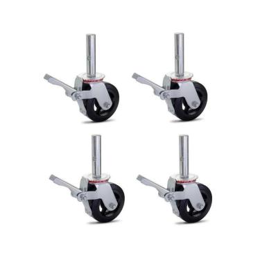 Imagem de Kit 04 Rodizio Para Andaime Roda De Borracha Ferro Giratório