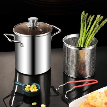 Imagem de DJAPWPX Panela de fritadeira de aço inoxidável 3,2 litros com cesta e tampa, capacidade de óleo 3L