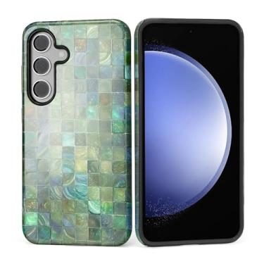 Imagem de Kapadiy Capa para Samsung Galaxy S24, design de mosaico de vidro tonificado verde com proteção dupla híbrida de silicone rígido PC à prova de choque, capa protetora antiarranhões para homens e