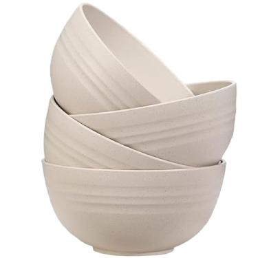 Imagem de Conjunto de 4 tigelas inquebráveis de cereais de palha de trigo, 680 g, seguras para micro-ondas e lava-louças, conjuntos leves de tigela de sopa e salada, tigelas de sobremesa reutilizáveis para