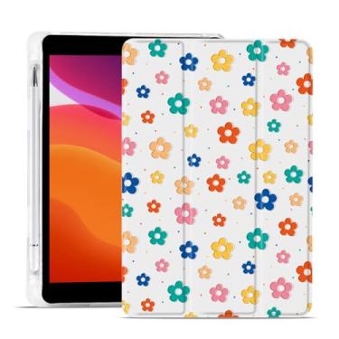 Imagem de MAYCARI Capa de flores coloridas para iPad de 10,2 polegadas 2021/2020/2019 com suporte para lápis, padrão original para iPad 9ª/8ª/7ª geração, capa protetora traseira de TPU macio, capa fina hibernar