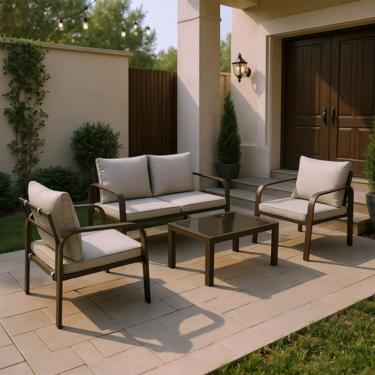 Imagem de Conjunto Jardim 4 Pecas Sofa Poltrona Mesa Marrom 4 Lugares