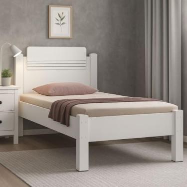 Imagem de Cama Solteiro Padrão MDF/MDP Reforçada Estado em Madeira Maciça Quarto Alojamento Dormitório (Branco)