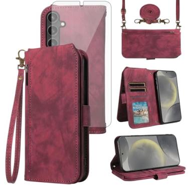 Imagem de Asuwish Capa de celular para Samsung Galaxy S24/S25 5G carteira celular com protetor de tela de vidro temperado alça transversal alça flip zíper suporte para cartão de crédito S 24 24S 25 25S G5