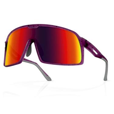 Imagem de MAXJULI Óculos de sol polarizados para crianças de 6 a 14 anos, meninos e meninas, esportes de beisebol ao ar livre, ciclismo, proteção UV400, 7707, Roxo com respingo preto/vermelho, Standard