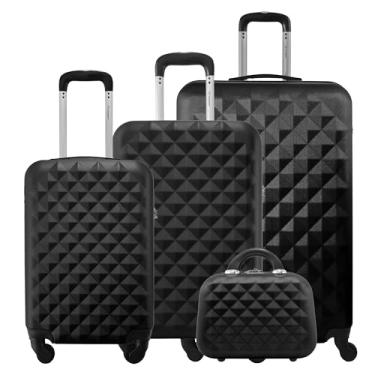 Imagem de Kit 3 Malas Rígidas de ABS 360° 10kg 23kg e 32kg com Cadeado Gladiador Diamond D1C3 com Frasqueira (Preto)