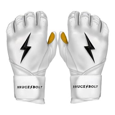 Imagem de Luvas de beisebol de couro de cabretta com bainha longa premium Pro da Bruce BOLT 2020 com bolsa de luvas, Branco, YTH Small