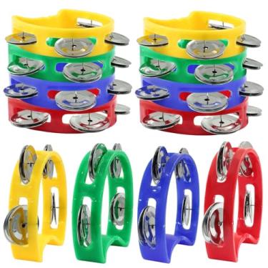 Imagem de Moicstiy 12 pandeiros de percussão de plástico, pequeno pandeiro portátil de percussão a granel (4 cores)