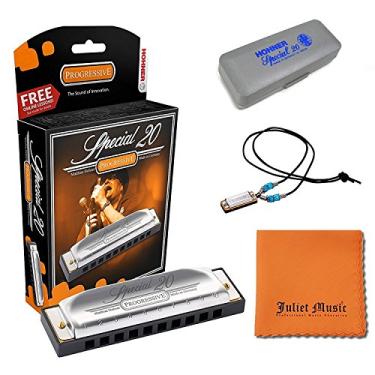 Imagem de Gaita especial Hohner 20 com 10 furos para chave A, estojo r gido, mini colar gaita m sica Julieta pano de polimento