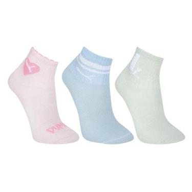Imagem de Kit Meia Infantil Puma Cano Longo Menina - 3 Pares, Rosa, Azul, 25/28
