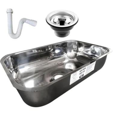 Imagem de Cuba luxo Pia Cozinha Aco Inox 430 N2 56x34x14 Válvula Sifao - JP