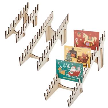 Imagem de DICOSMETIC 3 conjuntos de suportes para exibição de cartões de madeira com 3 tamanhos, suporte retangular para cartões postais, bege, porta-cartões portáteis, organizador de fotos de mesa para balcão