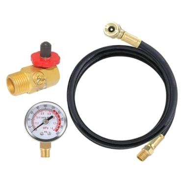 Imagem de Kit de reparo de tanque de ar com válvula de segurança, medidor de pressão e kit de montagem de mangueira de tanque de ar de 1,2 m para tanque de transporte portátil