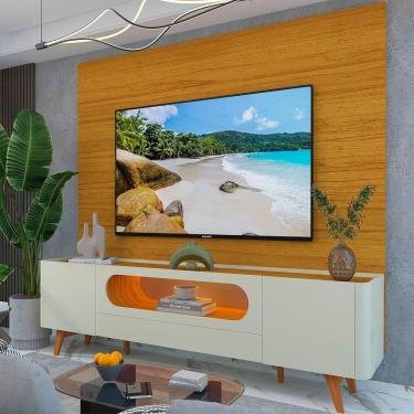 Imagem de Rack com Painel para Tv 84 Polegadas com com Led 1 Gaveta 2 Portas 217cm 100% Mdf Luminare/nobre Naturale/Off White