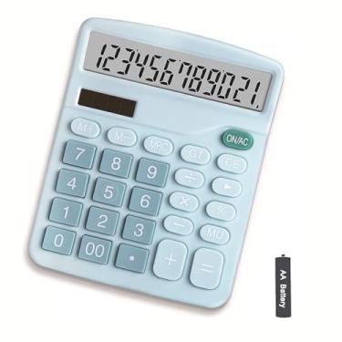 Imagem de NICOLEKAY Calculadora, visor LCD grande de 12 dígitos e botão sensível, calculadora de escritório de energia dupla de bateria solar, azul