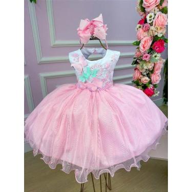 Imagem de Vestido Jardim Encantado Rosa Festa Luxo - Tecido Misto com Forro - Fa